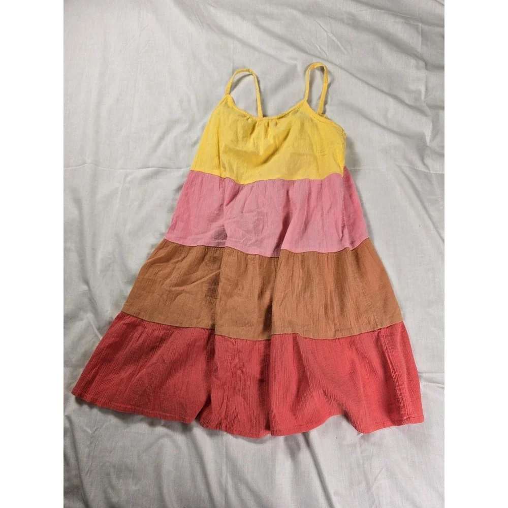 OshKosh B'gosh Dress Girls‎ 10 Yellow Pink Colorblock Tiered Sundress Cotton